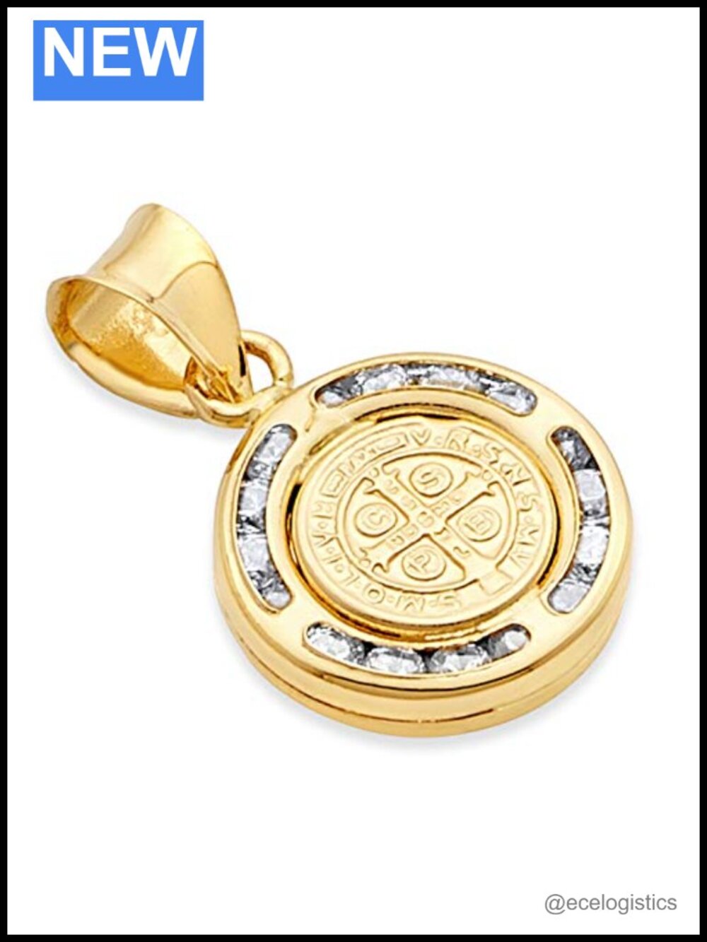 14K Yellow Gold Religious Round Pendant Charm Double Sided Necklace